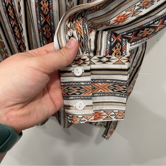 Grifflin Paris Printed Stripe Notched Neck Blouse Shirt Small - Picture 8 of 9